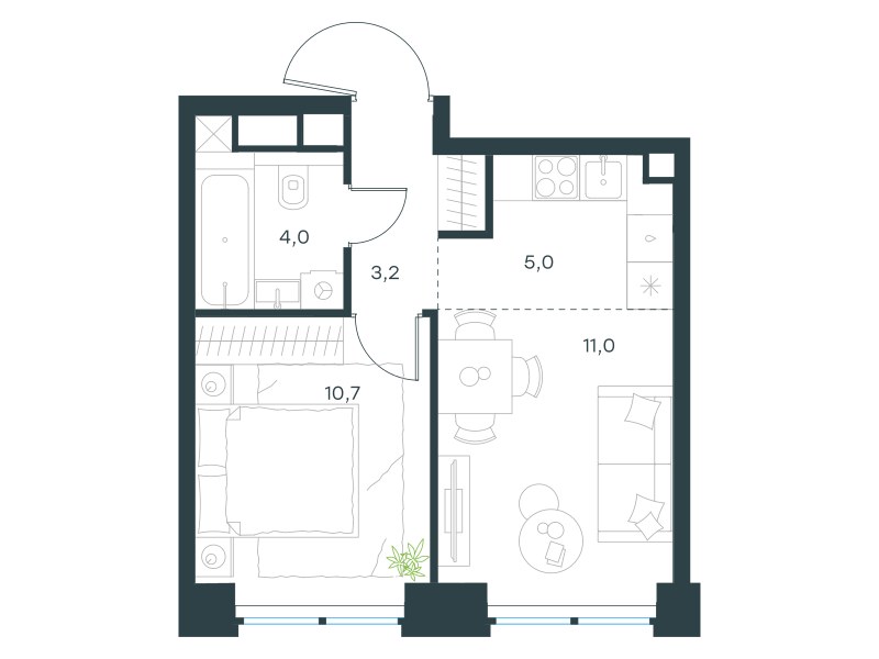 Планировка 33.9 м²