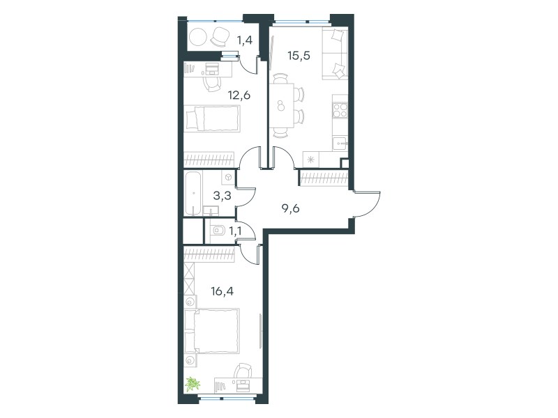 Планировка 59.9 м²
