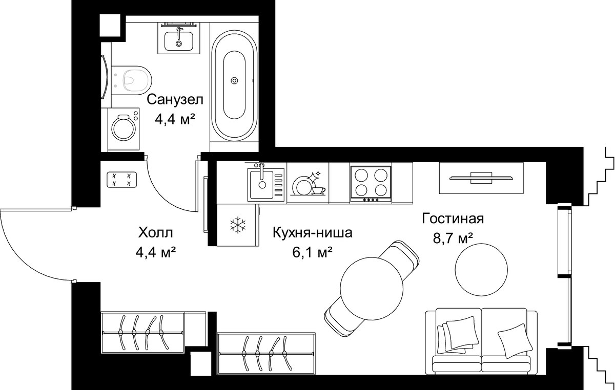 Планировка 23.6 м²