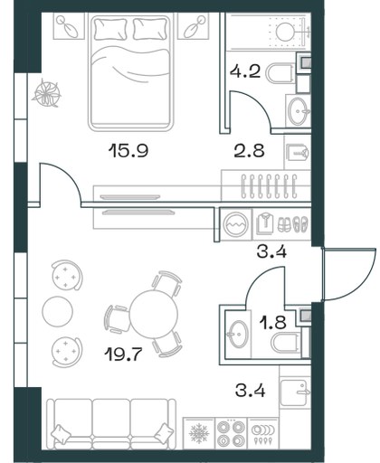 Планировка 51.8 м²