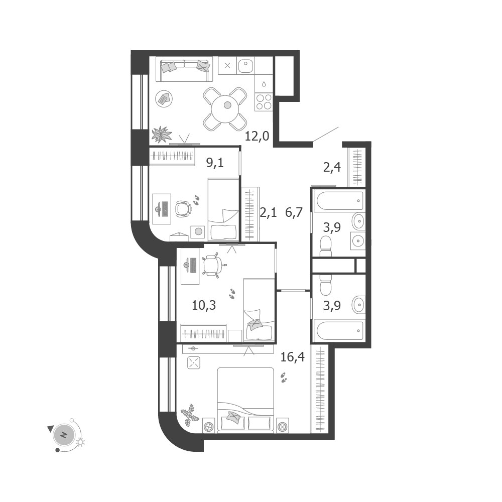 Планировка 66.8 м²