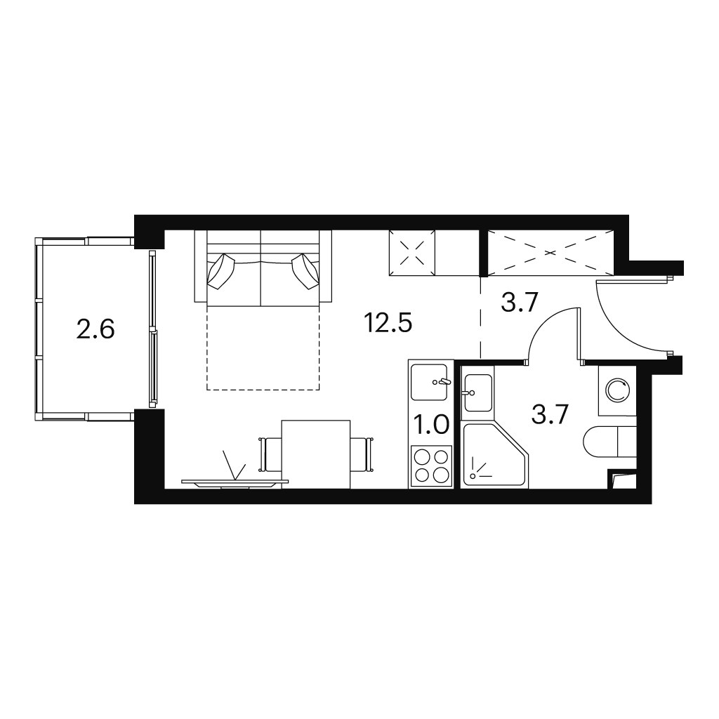 Планировка: 1-комнатная, 23.5 м²