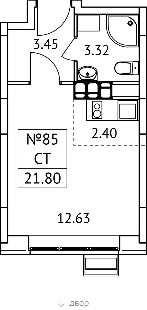 Планировка: Студия, 21.8 м²