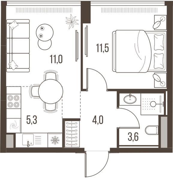 Планировка 35.4 м²