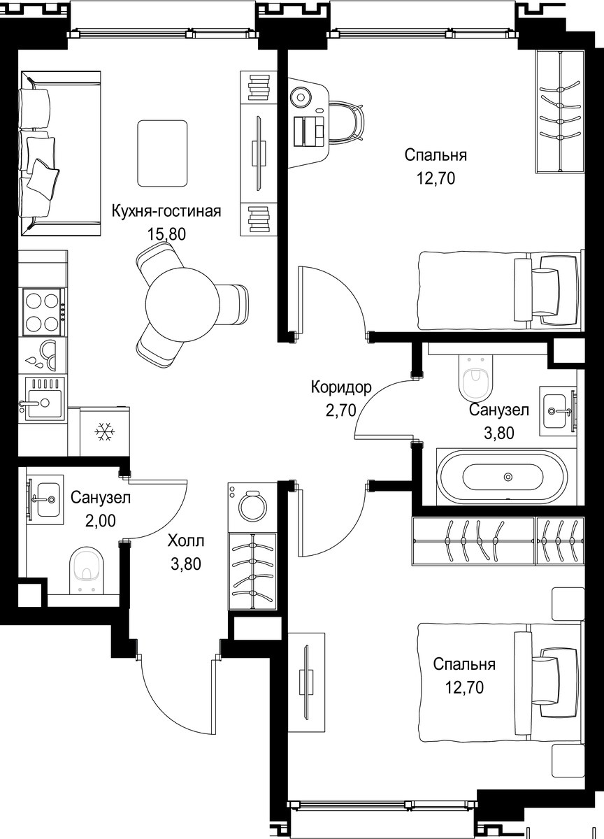 Планировка 53.5 м²