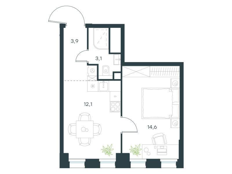 Планировка 33.7 м²