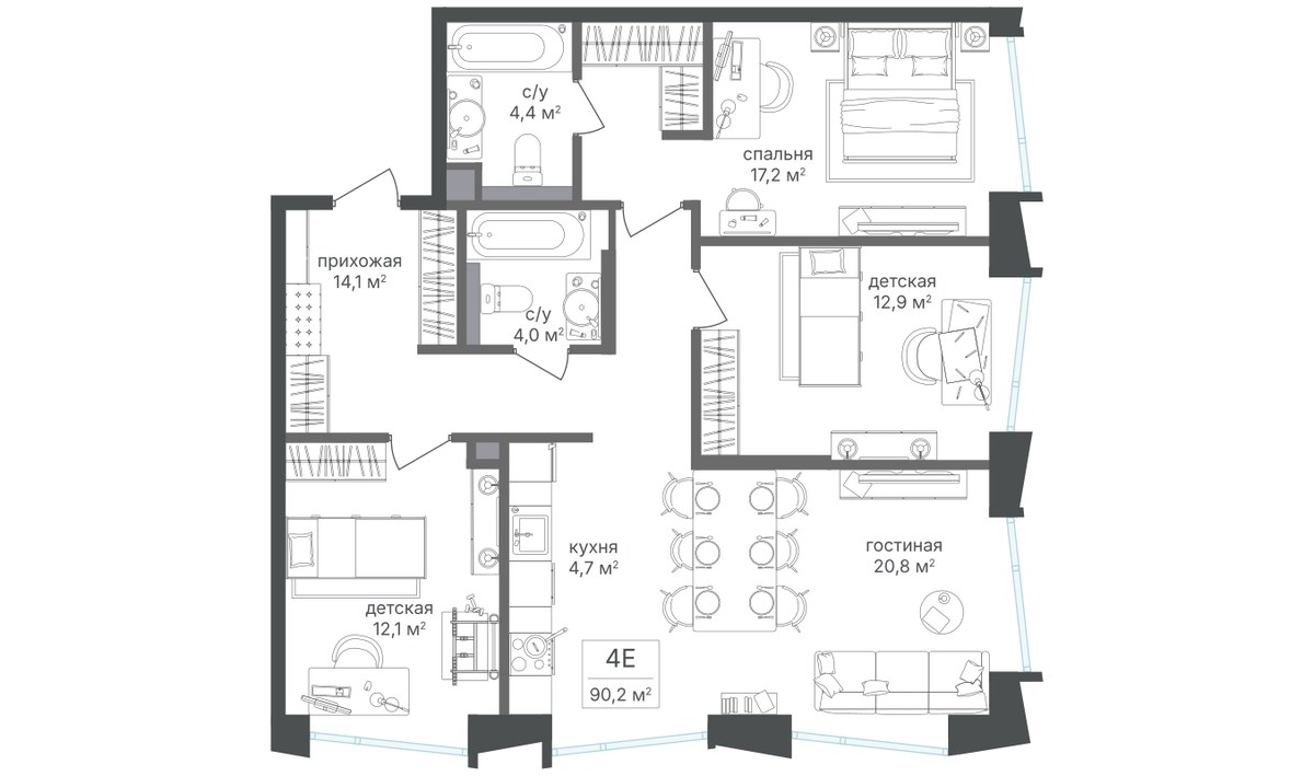 Планировка 90.2 м²