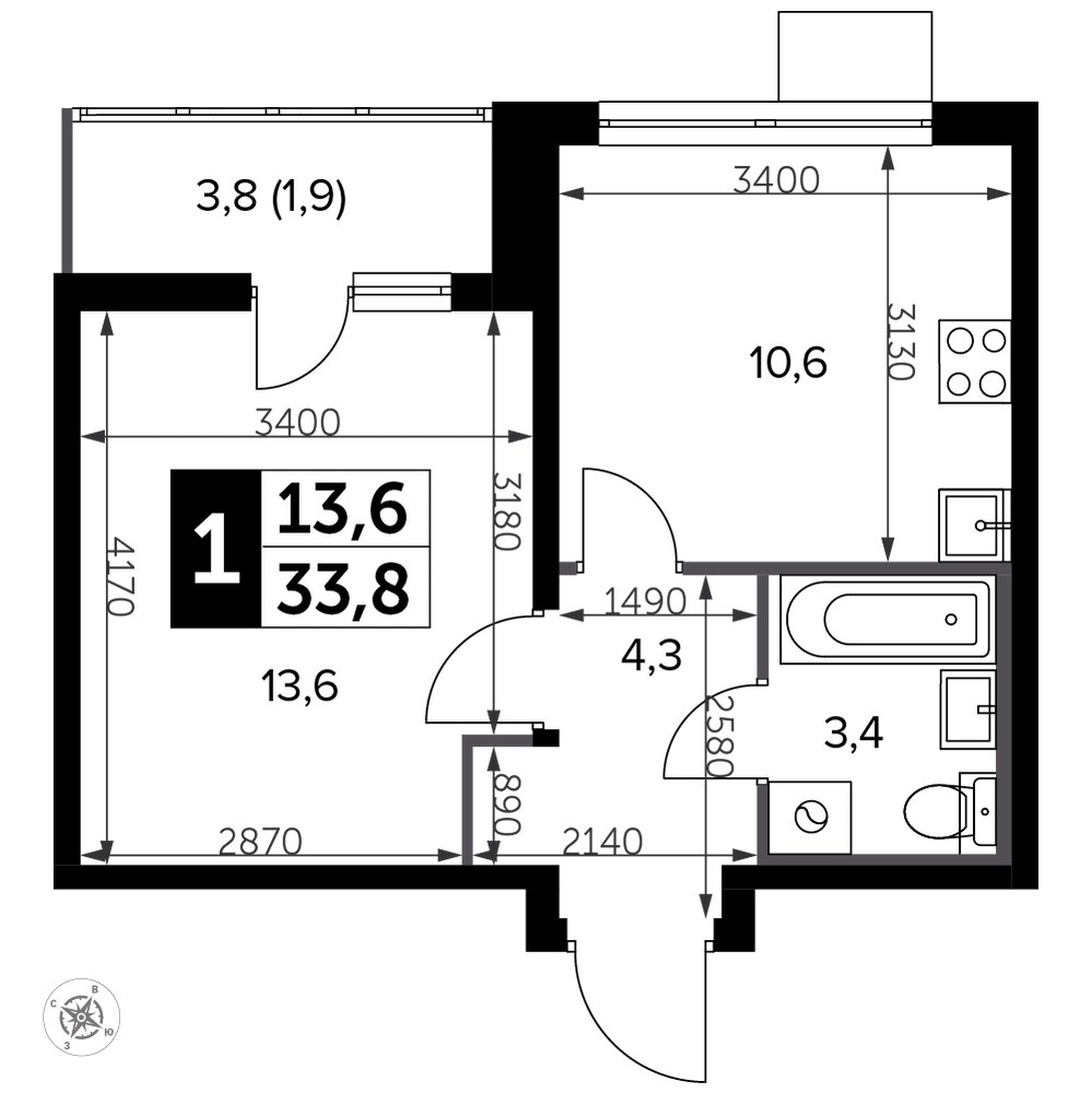 Планировка 34.3 м²