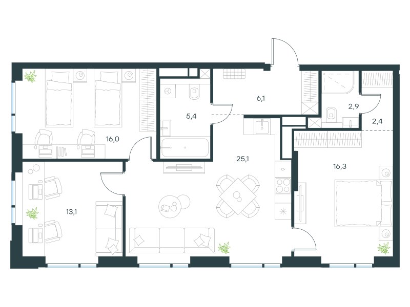 Планировка 87.3 м²