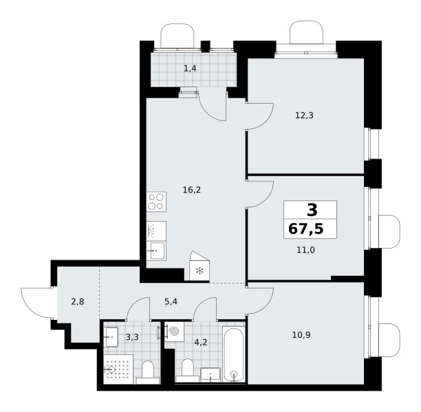 Планировка 67.5 м²