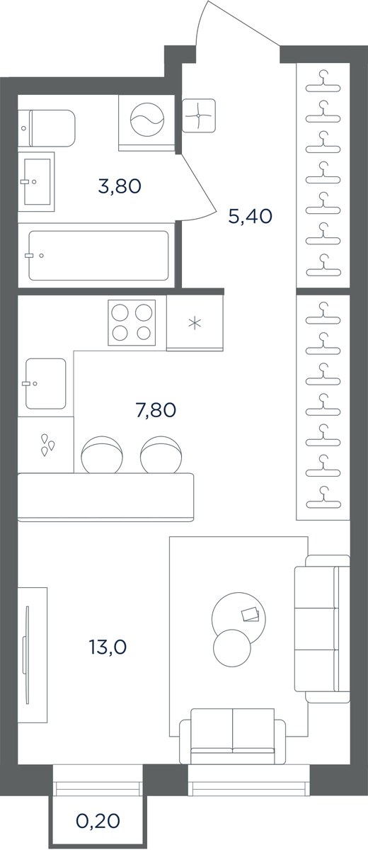 Планировка: Студия, 30.1 м²