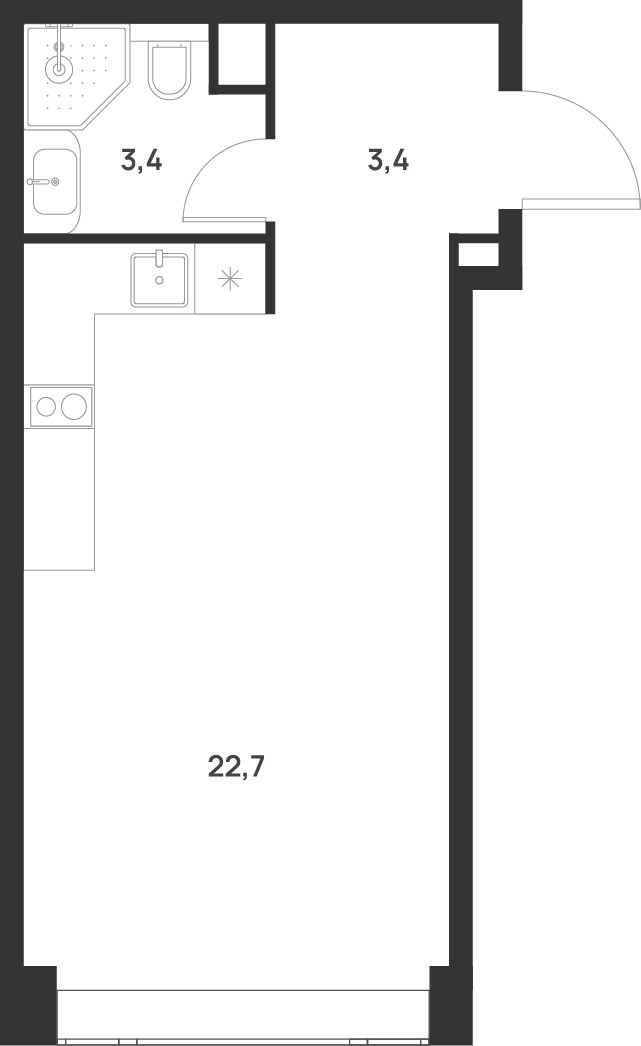 Планировка: Студия, 29.5 м²