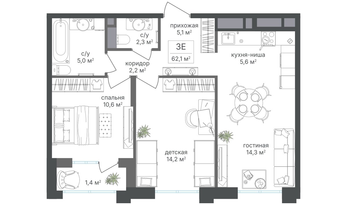Планировка 61.0 м²