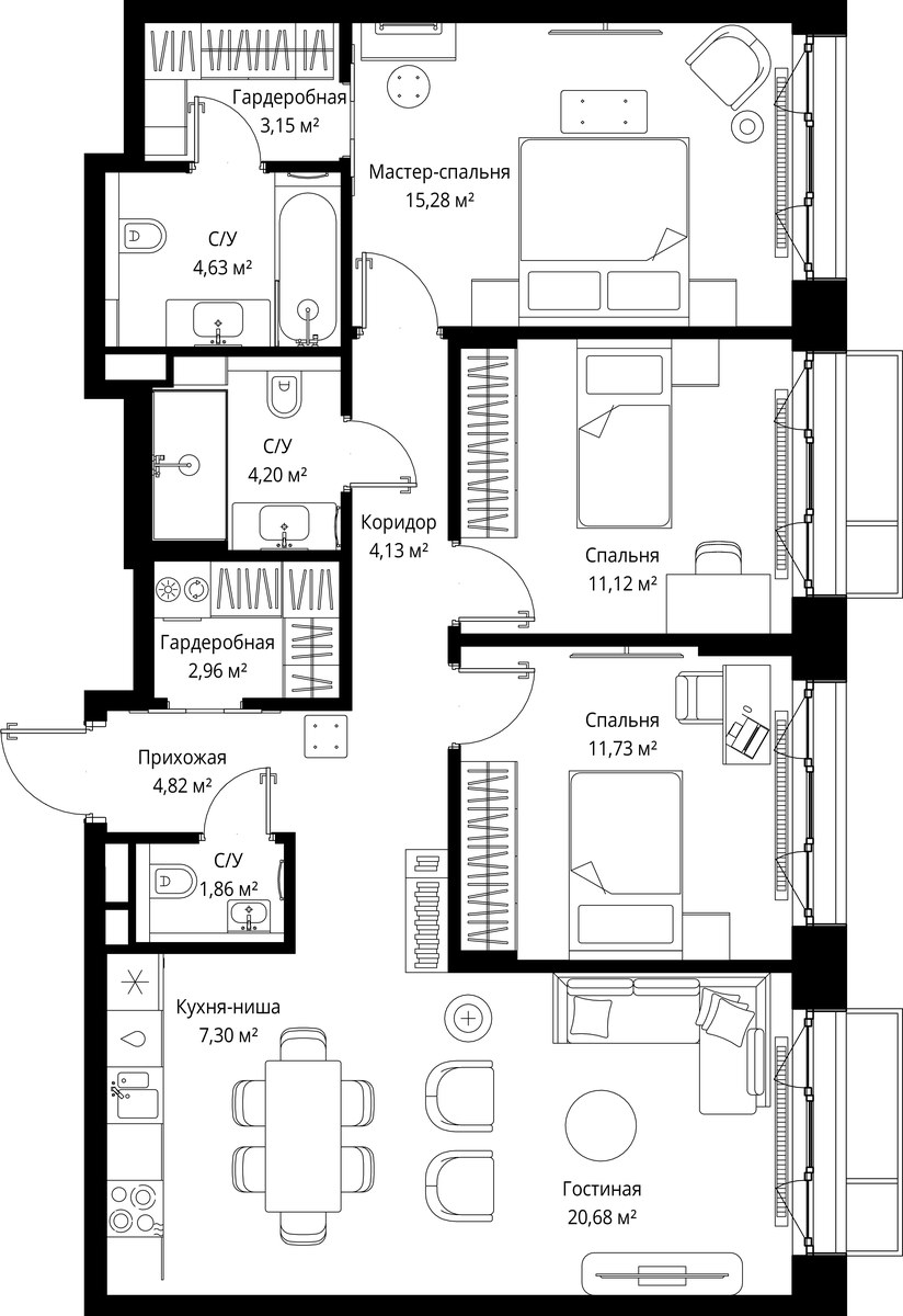 Планировка 91.86 м²