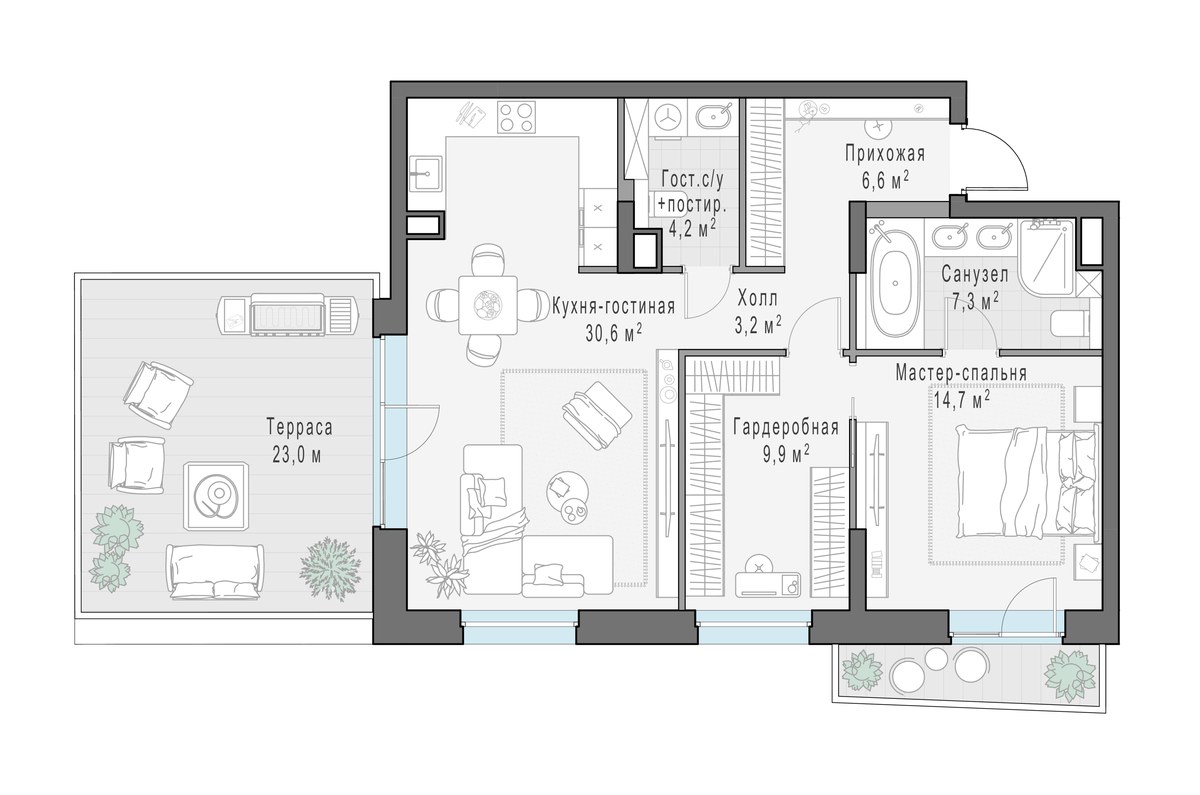 Планировка 84.8 м²