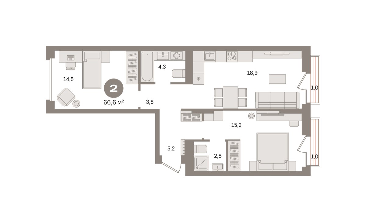 Планировка 66.6 м²