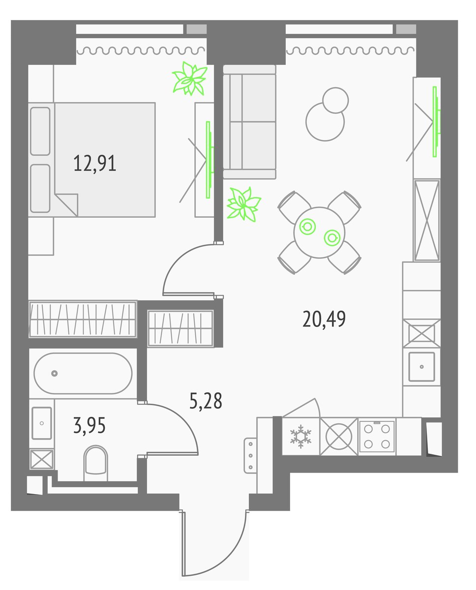 Планировка 43.61 м²