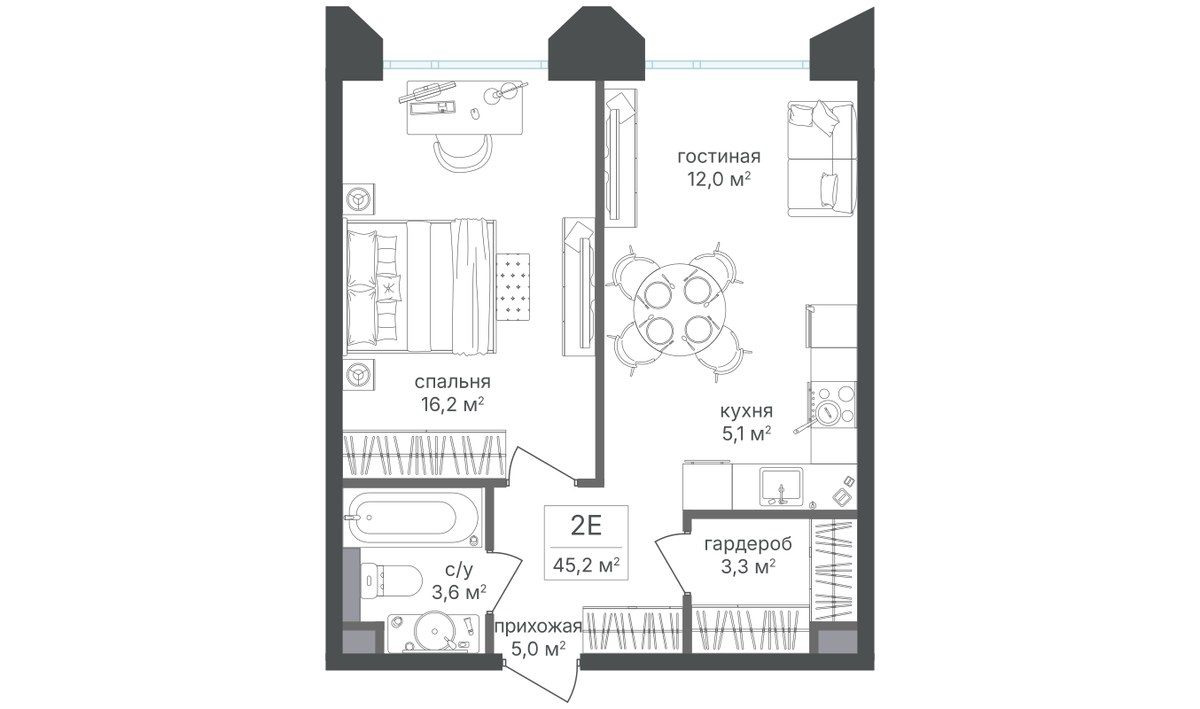 Планировка 44.2 м²