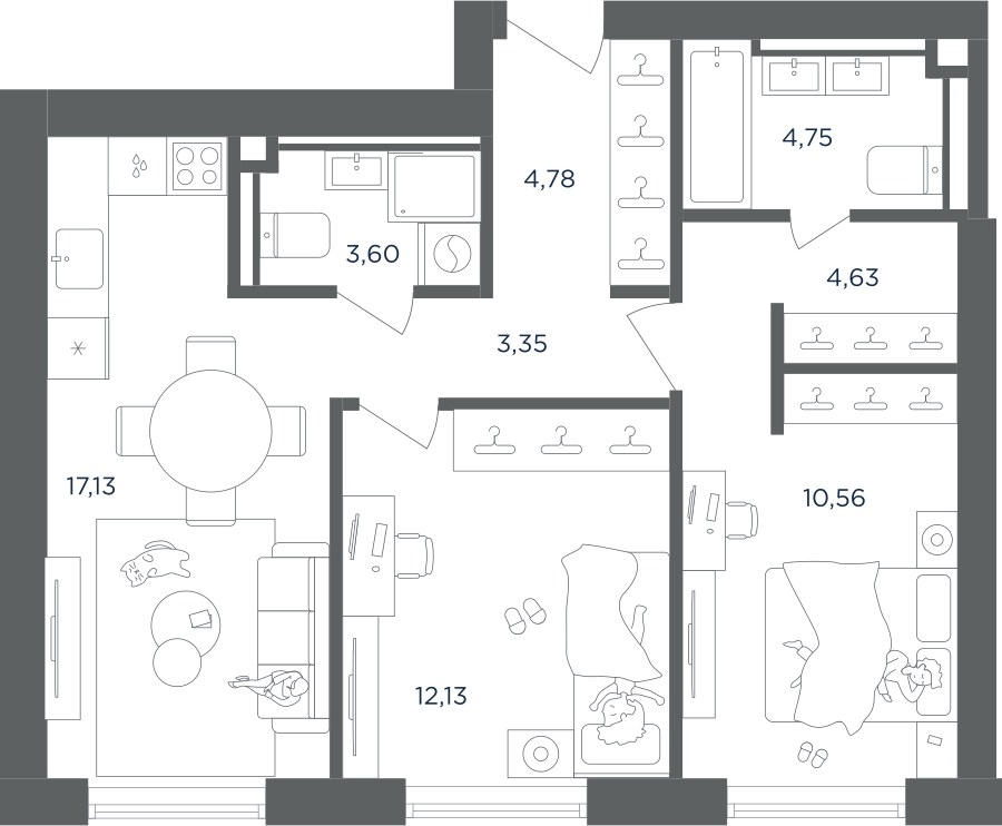 Планировка 60.93 м²
