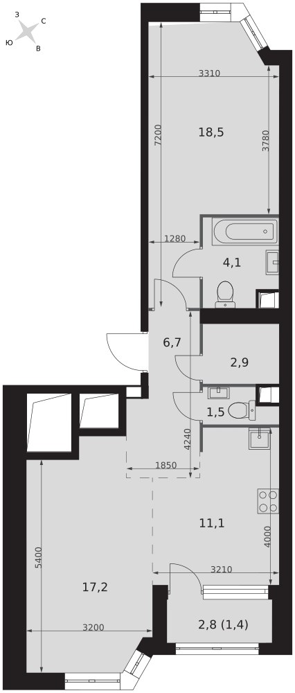 Планировка 63.4 м²