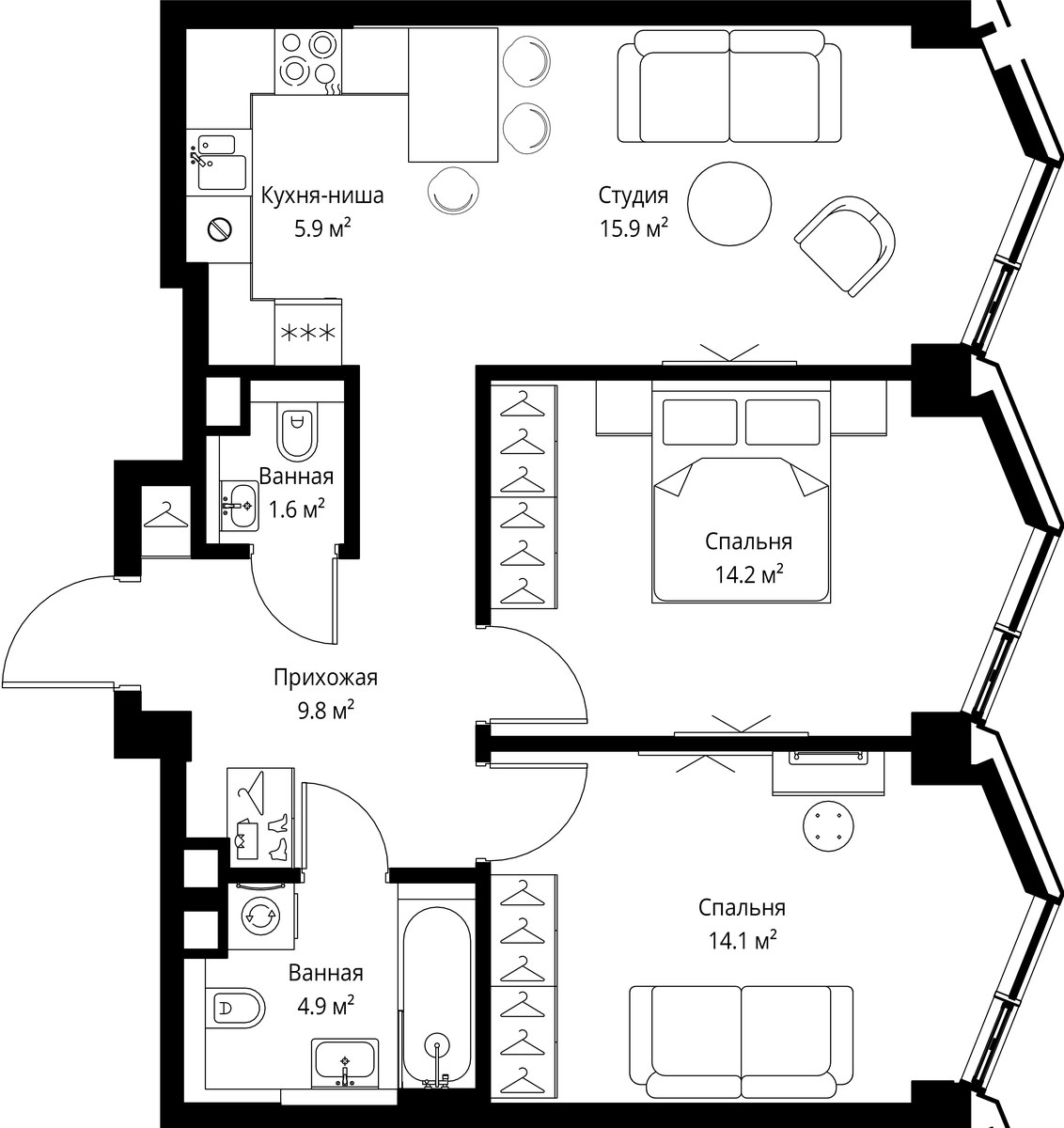 Планировка 66.4 м²