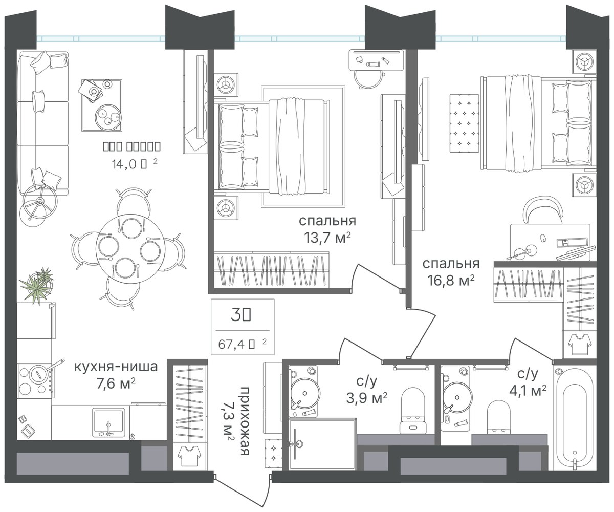 Планировка 67.2 м²