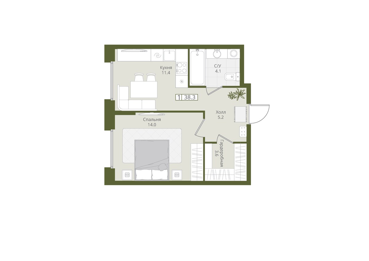 Планировка 38.3 м²