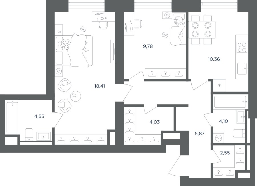 Планировка 62.99 м²