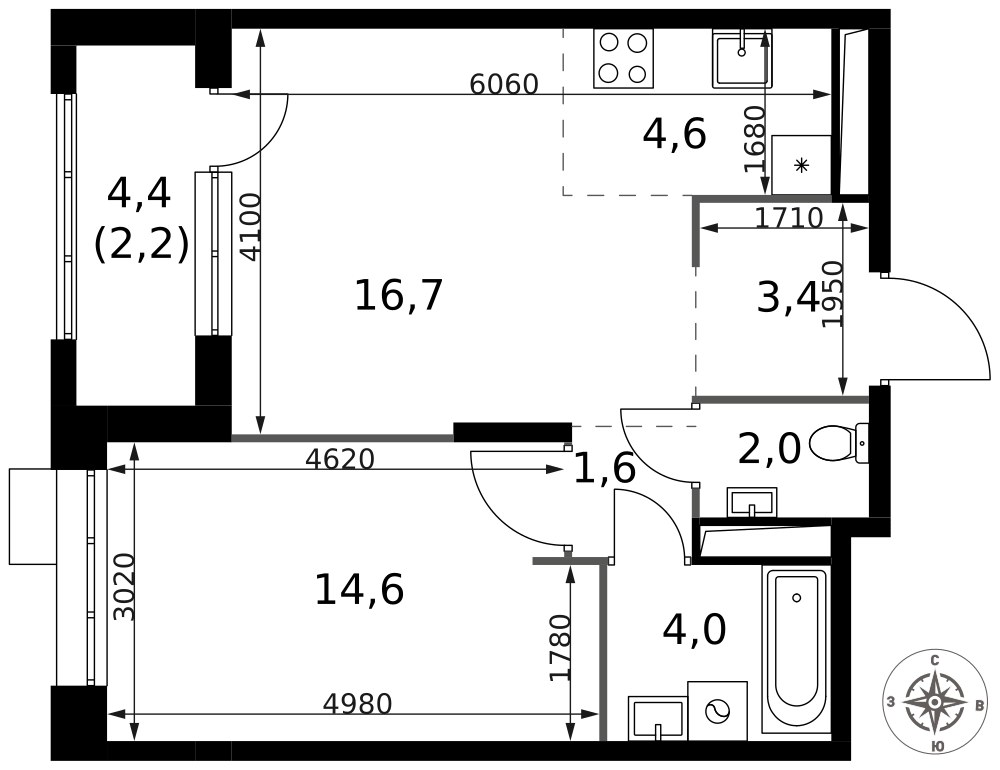 Планировка 49.1 м²