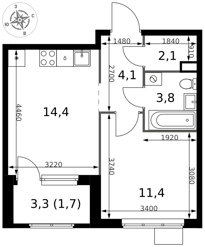 Планировка 37.5 м²
