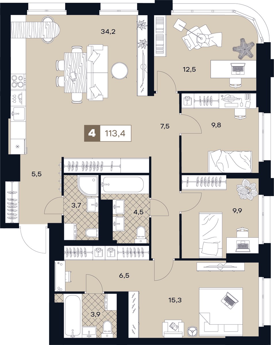 Планировка 113.4 м²