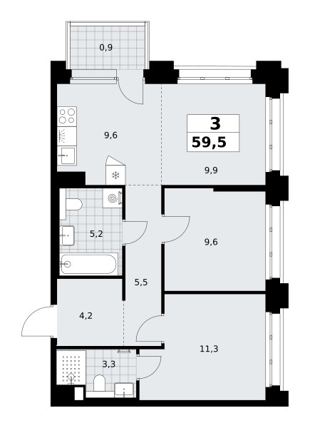 Планировка 59.5 м²