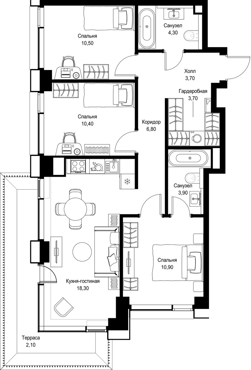 Планировка 74.6 м²
