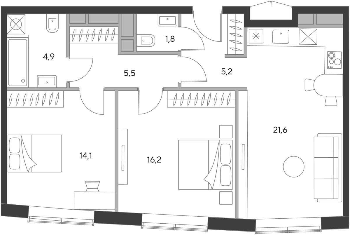 Планировка 68.8 м²