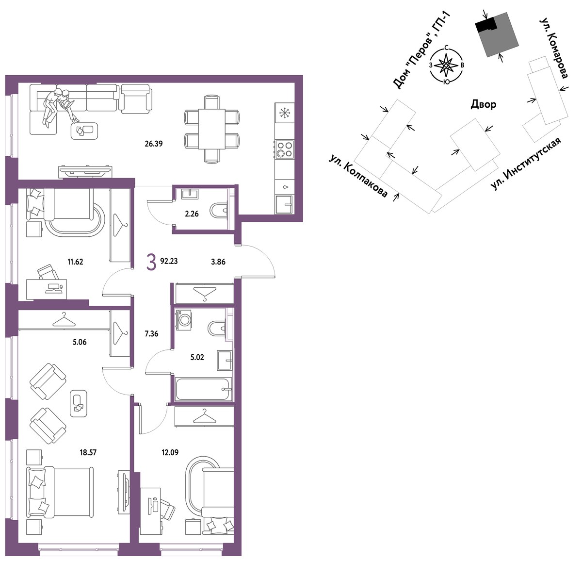 Планировка 92.23 м²
