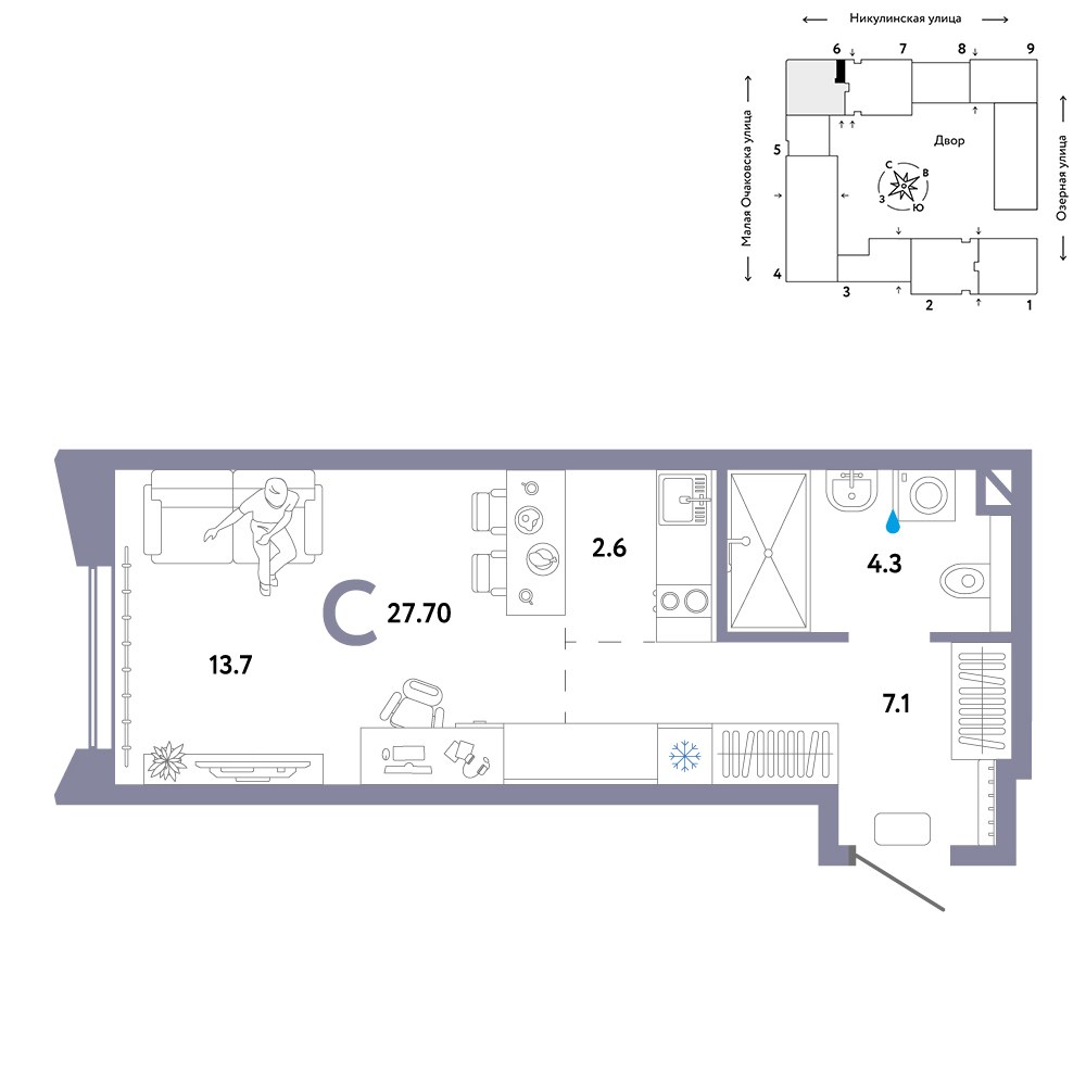Планировка 27.7 м²