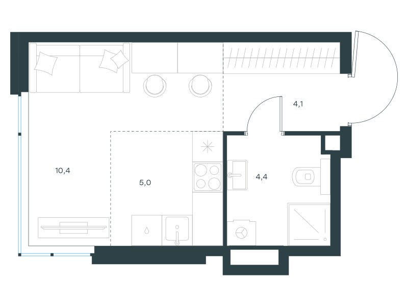 Планировка: Студия, 23.9 м²