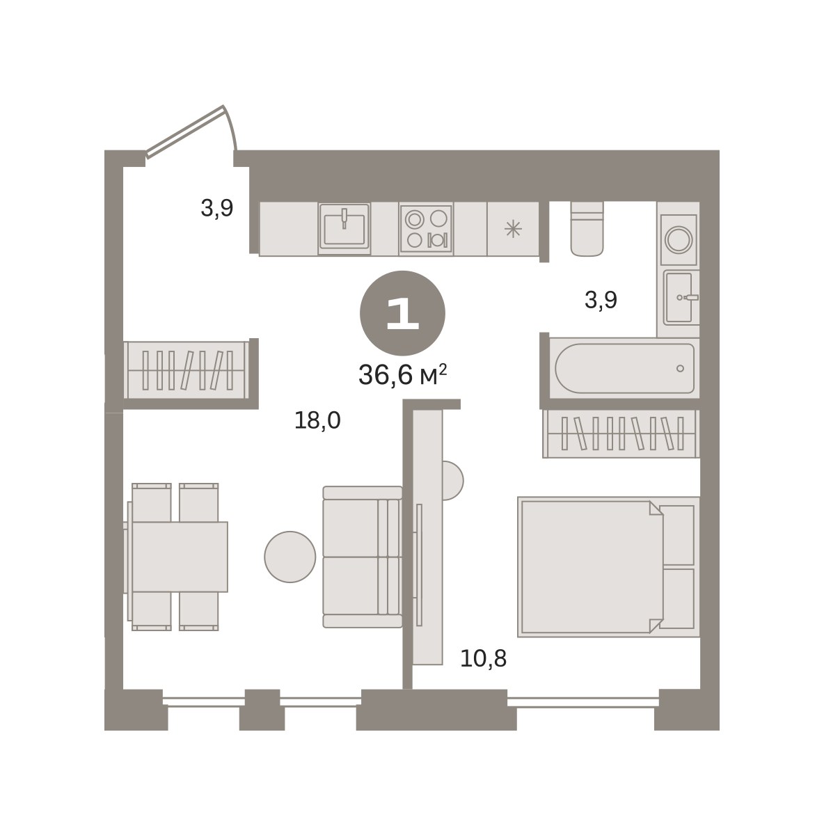Планировка 36.6 м²