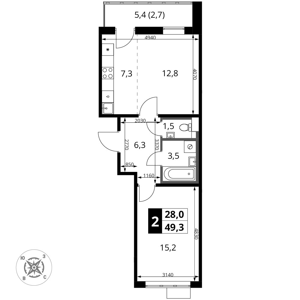 Планировка 49.3 м²