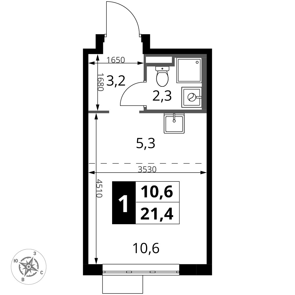 Планировка 21.4 м²