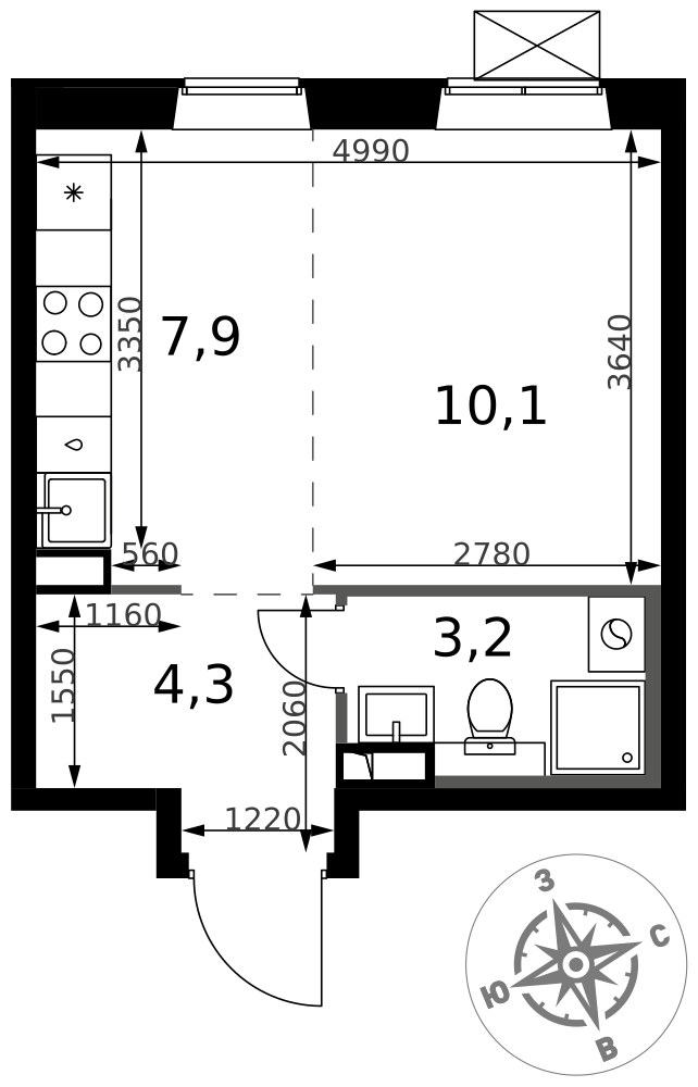 Планировка: Студия, 25.5 м²