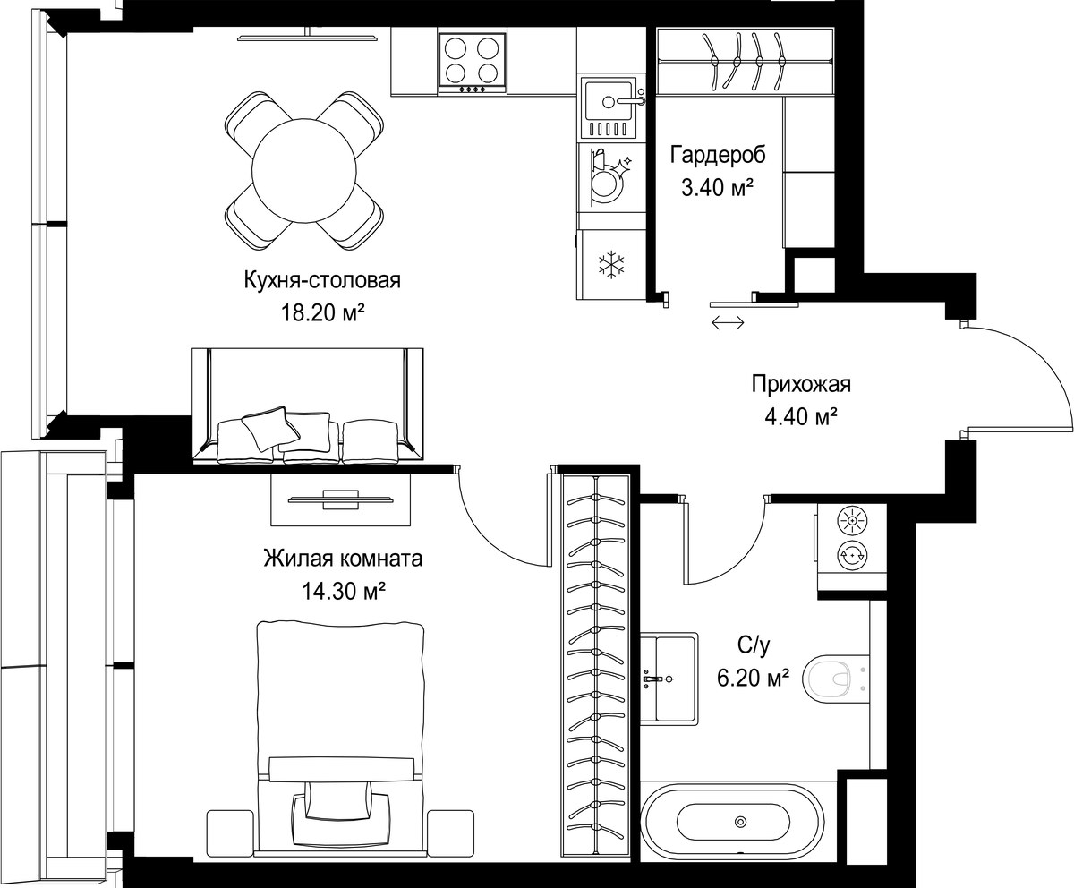 Планировка 46.5 м²