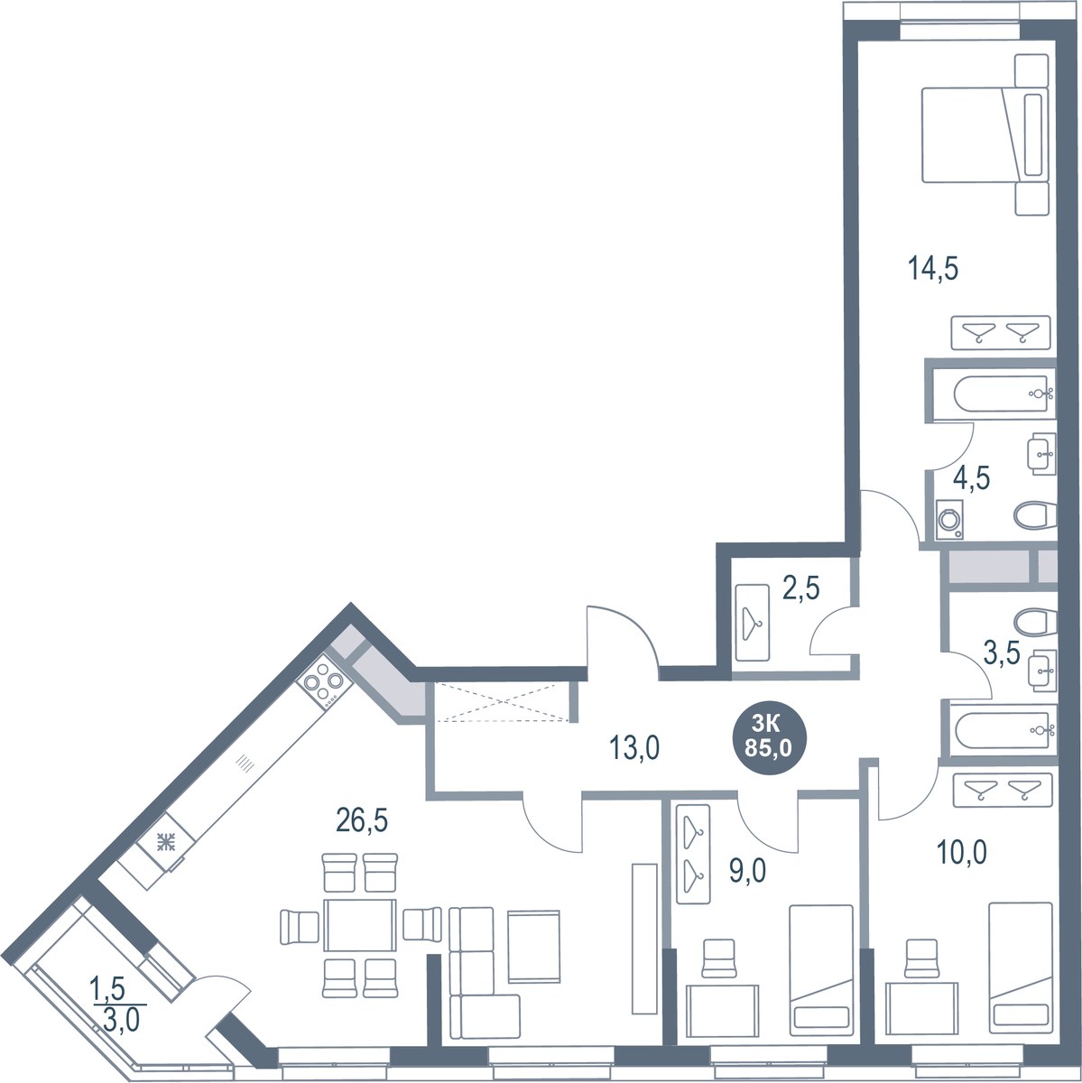 Планировка 85.0 м²