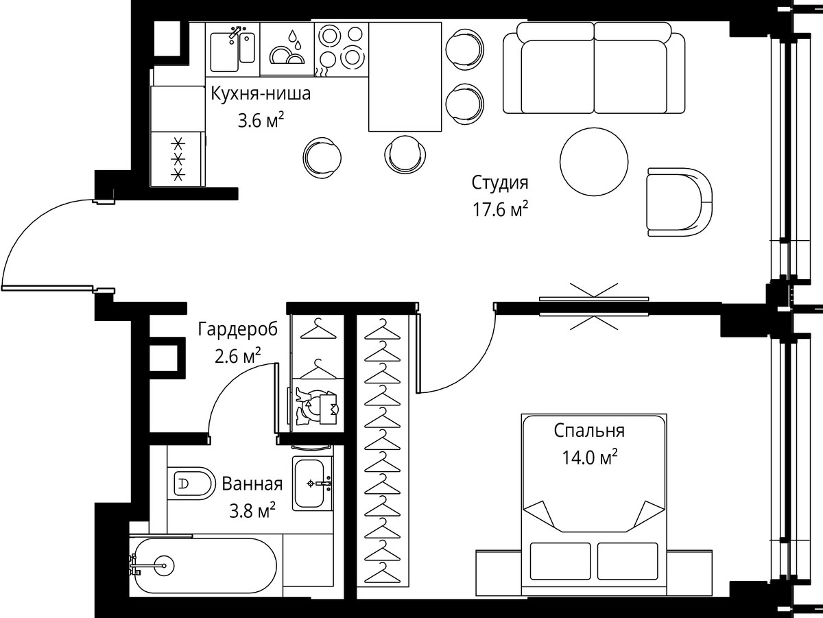 Планировка 41.6 м²