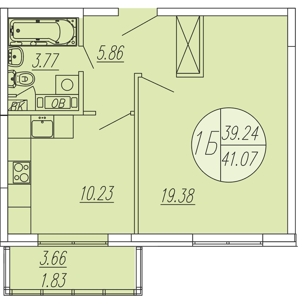 Планировка 41.07 м²