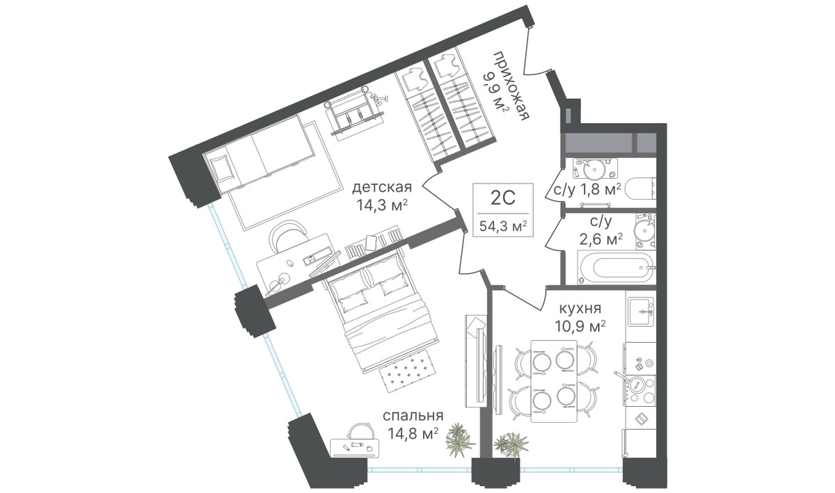Планировка 53.3 м²