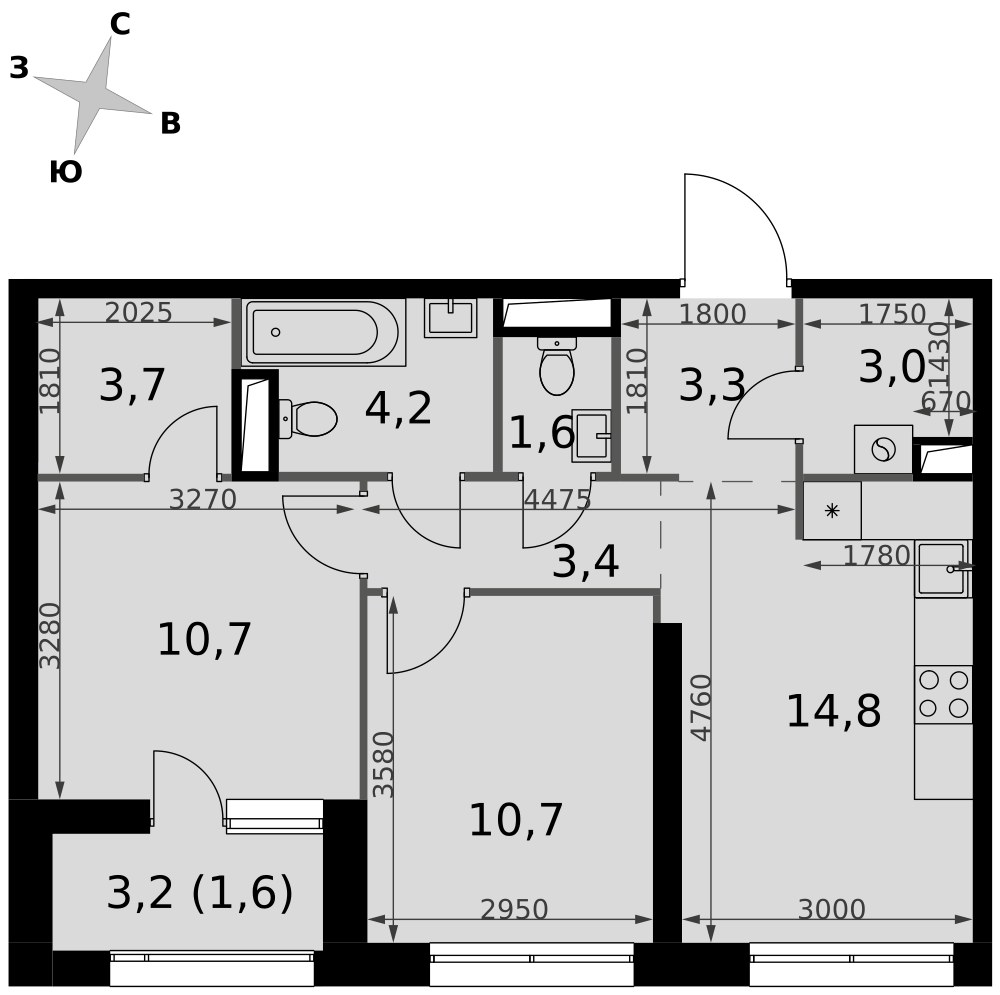 Планировка 57.0 м²