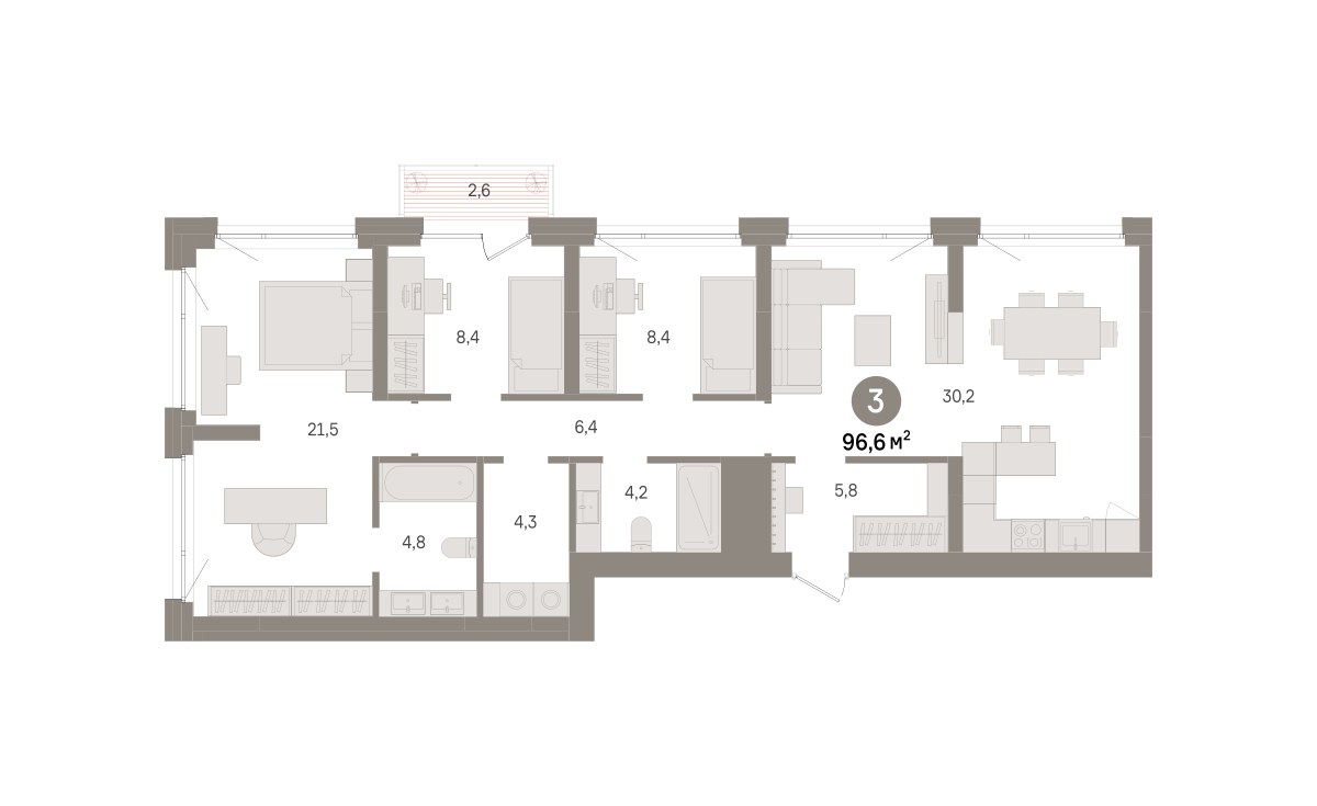 Планировка 96.6 м²