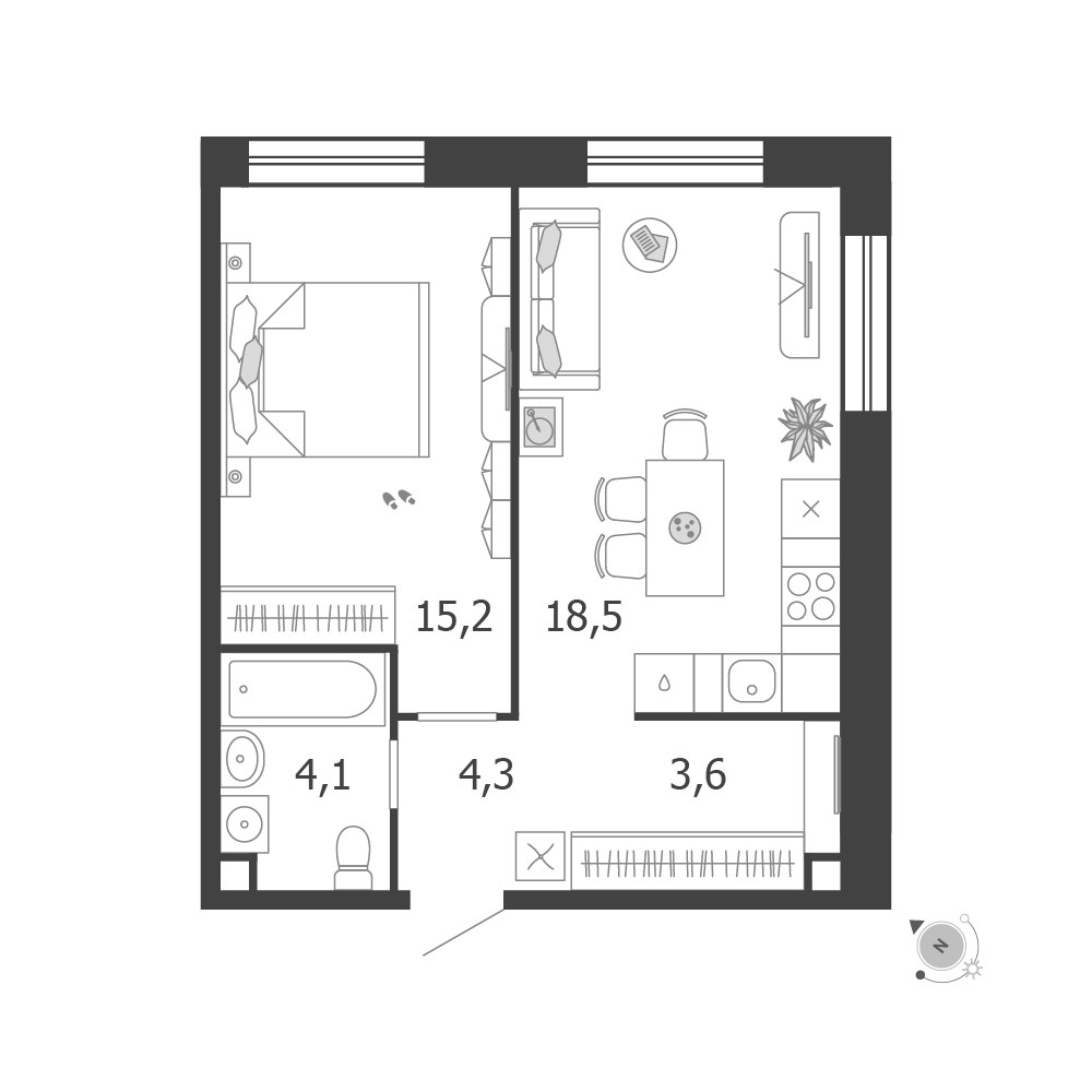 Планировка 45.7 м²