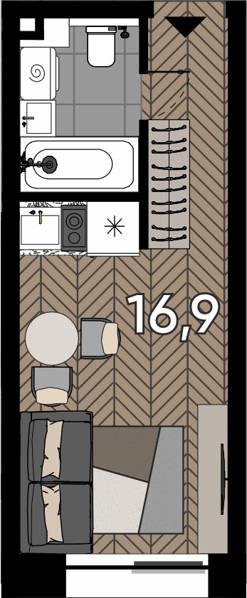 Планировка 16.9 м²